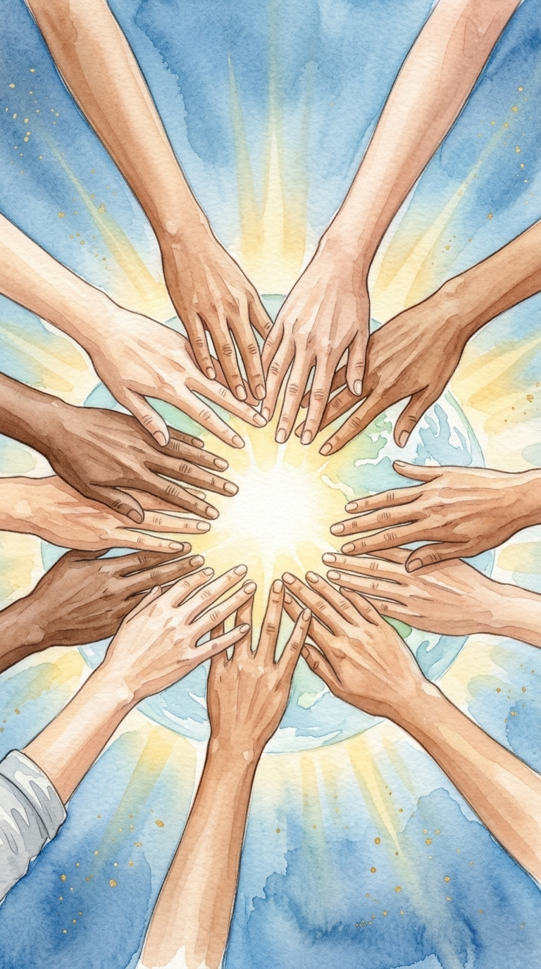 Unity and spiritual leadership - diverse hands coming together